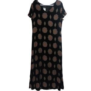 Benjamin A Vintage Black Velvet Silk Boho Short Sleeve Midi Dress Size 18